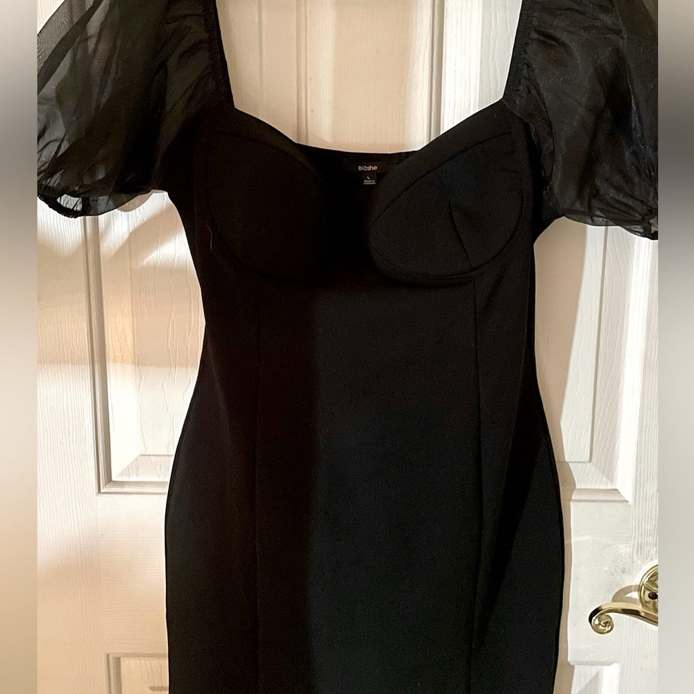 Blāshe Mini Black Dress with Ruffled Sheer Arms